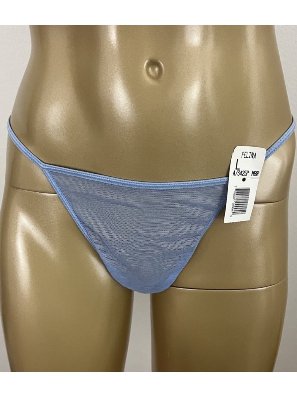 Vintage Y2K Felina Lingerie Women's L Blue Sheery Mesh Thong Panty Nylon NWT